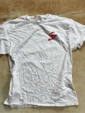 American Vintage White T-Shirt with Red and Black Logo